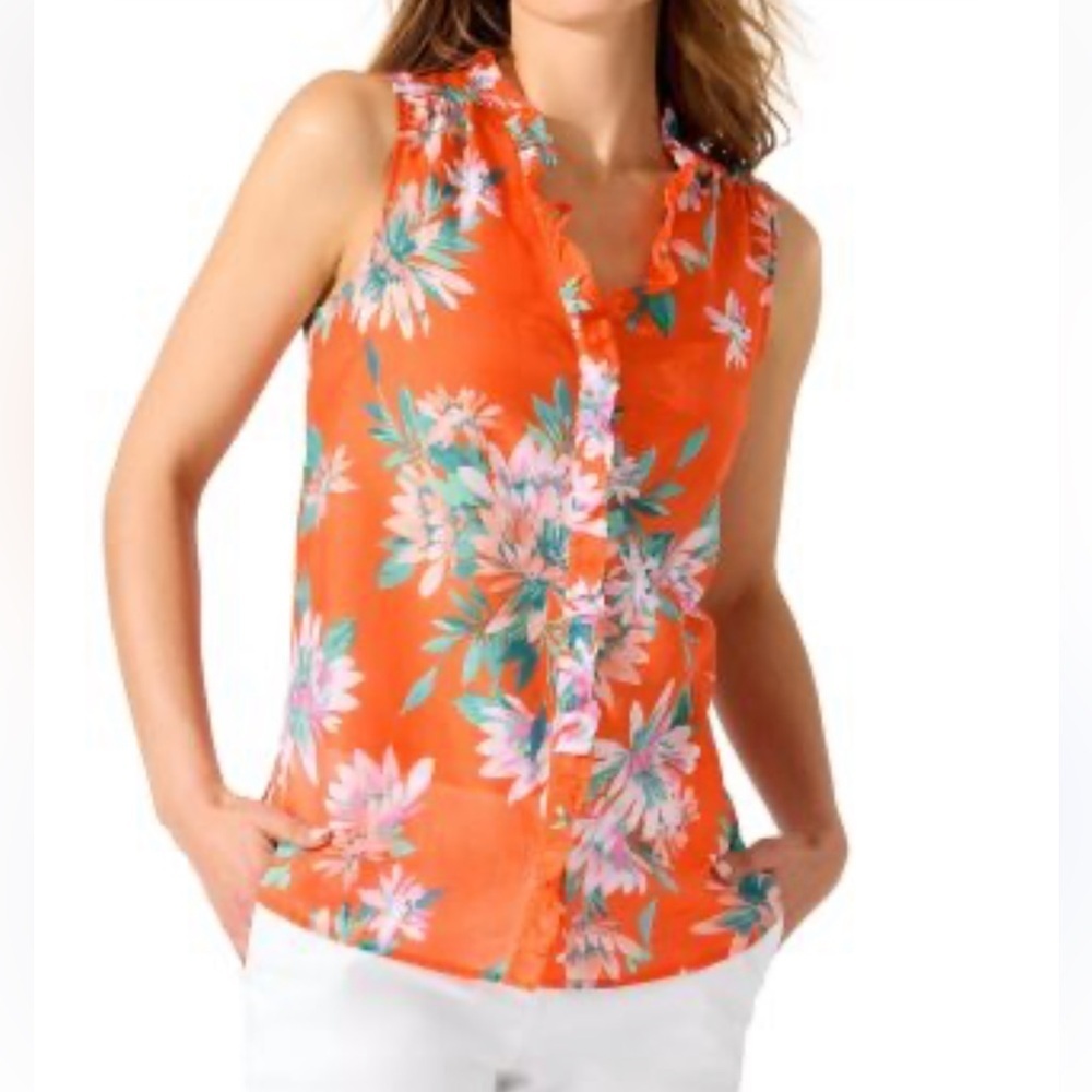 Tommy Bahama Joyful Bloom Cotton & Silk Top Size M - Picture 2 of 14